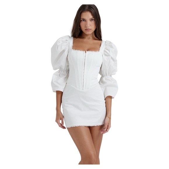 NWOT House of CB MATILDA Of WHITE PUFF SLEEVE CORSET DRESS - Picture 7 of 13